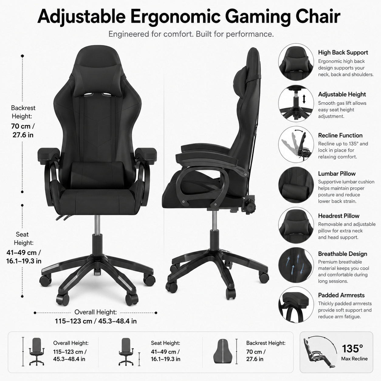 Adjustable Ergonomic Gaming Chair High Back Mesh Recliner