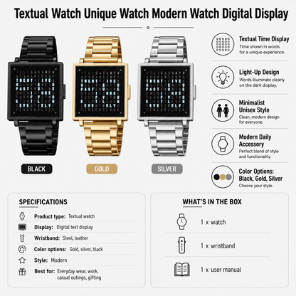 Textual Watch Unique Watch Modern Watch Digital Display